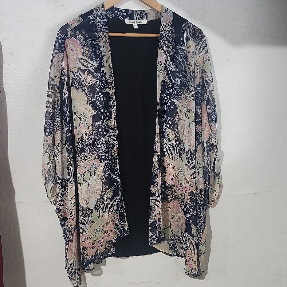 Black Rainn Women's Boho Colorful Sheer Printed Kimono‎ Style Cover. size Medium